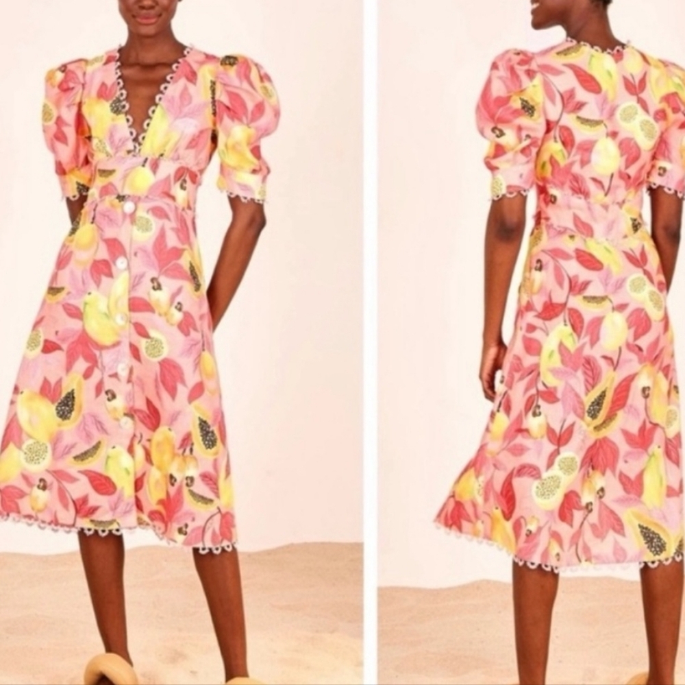 Farm Rio Pink Midi Dress 100% Linen S - Picture 3 of 13